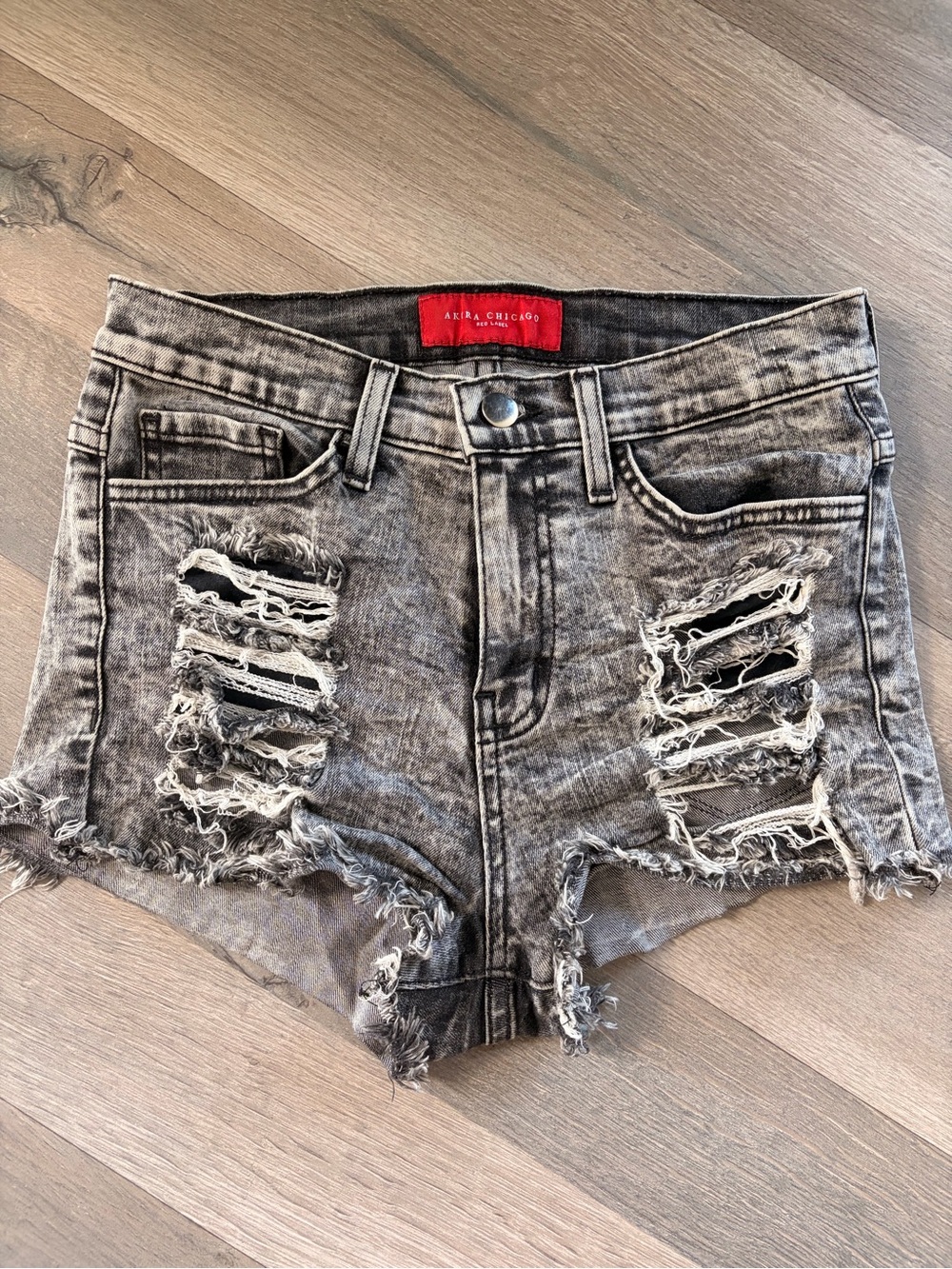 Akira Distressed Grey Denim Shorts High Waisted Shorts Akira Chicago Red Label